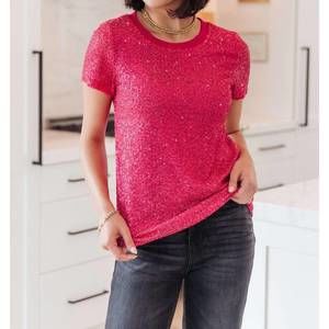 NEW MITTOSHOP glimmering night sequin top in hot pink